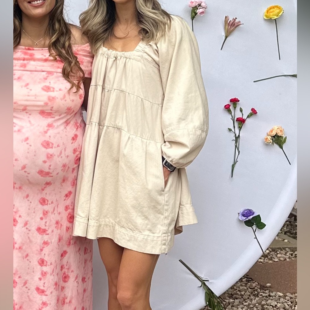 Free People Beige Jean Mini Dress